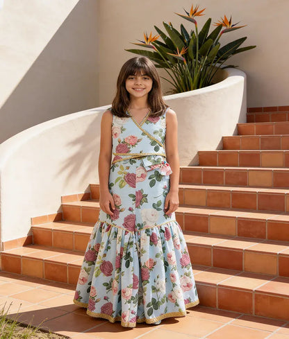 Luxe Blue floral Printed Top and Sharara