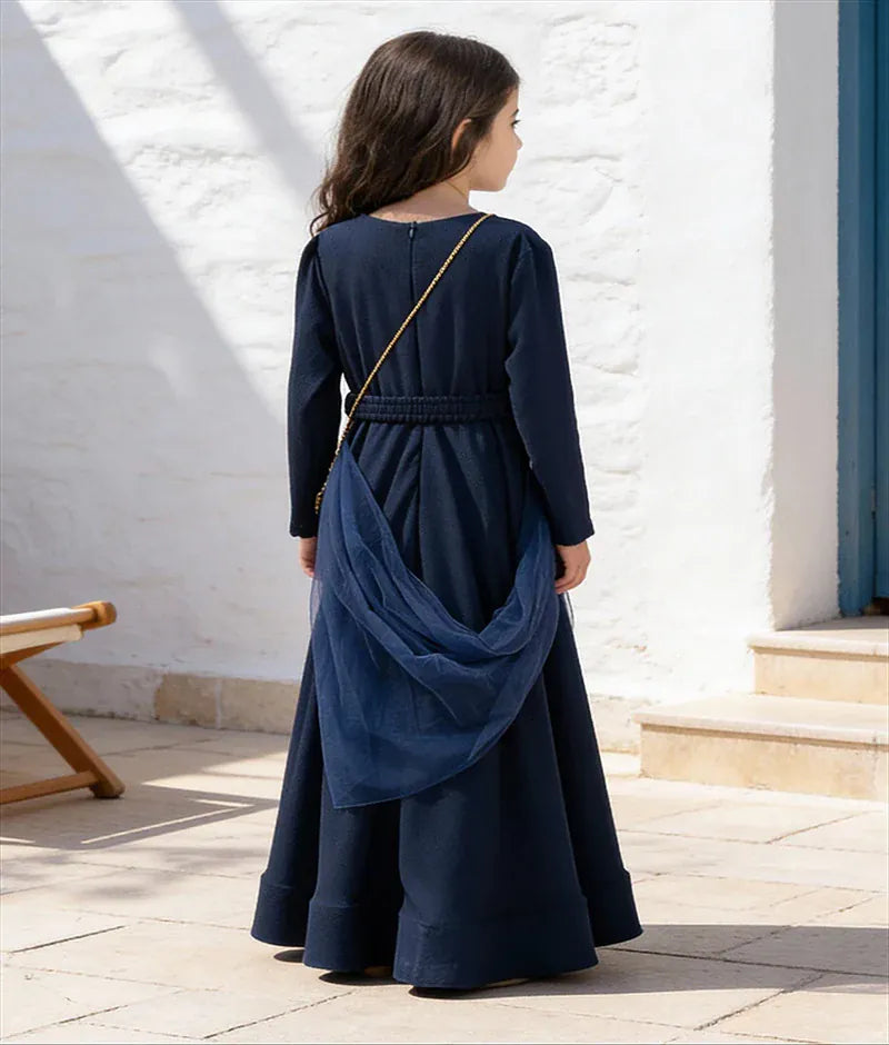 Luxe Blue Georgette Anarkali with Net Dupatta for Girls