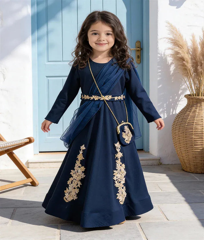 Luxe Blue Georgette Anarkali with Net Dupatta for Girls