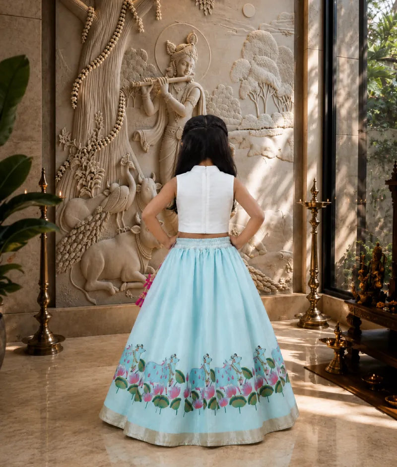 Luxe Blue Lotus printed Lehenga Set