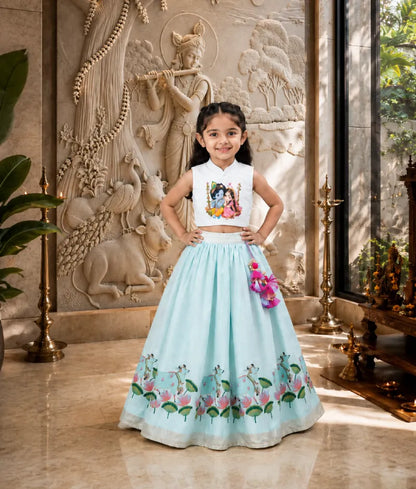 Luxe Blue Lotus printed Lehenga Set