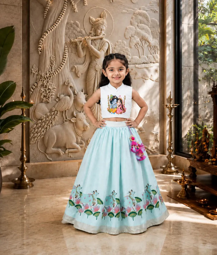 Luxe Blue Lotus printed Lehenga Set