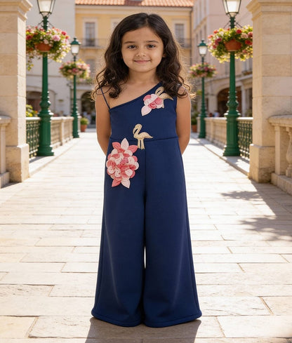 Luxe Blue Lycra Jumpsuit for Girls