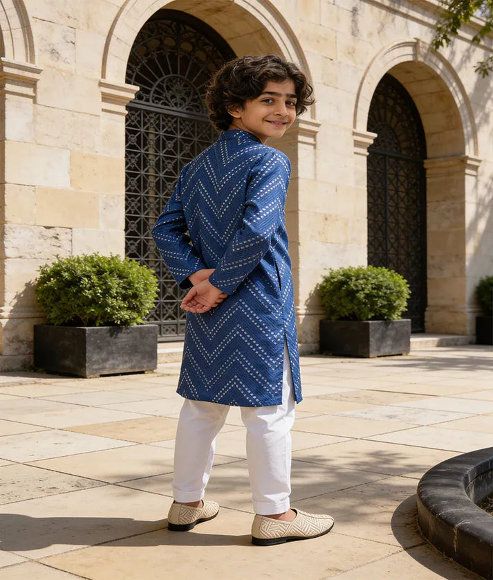 Luxe Blue Mirror Embroidered Kurta with Salwar