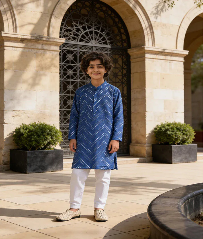 Luxe Blue Mirror Embroidered Kurta with Salwar