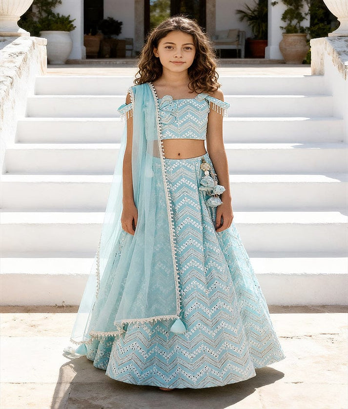 Luxe Blue Mirror Embroidered Lehenga Choli