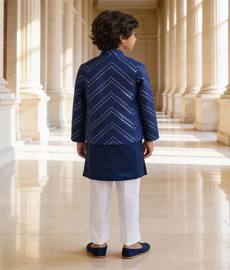 Luxe Blue Mirror Embroidery Jacket Set