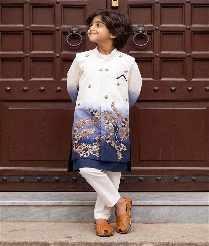 Luxe Blue Ombre Embroidered Nehru Jacket Set