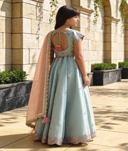 Luxe Blue Organza Embroidery Lehenga with Choli Organza Dupatta for Girls