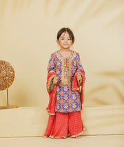 Luxe Blue Patola Printed Kurti with Sharara Set