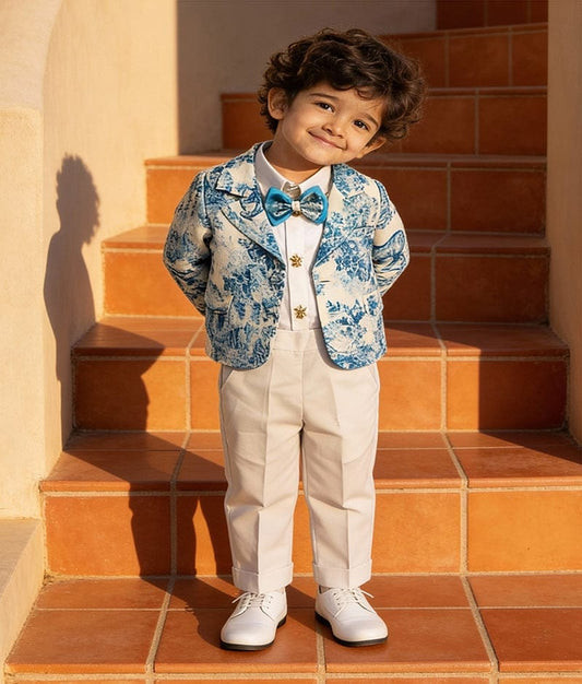 Luxe Blue Printed Coat Set