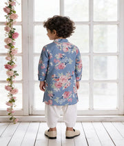 Luxe Blue Printed Kurta with Off White Salwar for Boys