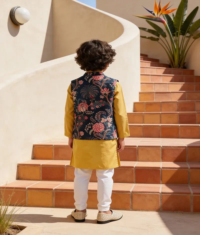 Luxe Blue Printed Velvet Jacket Set