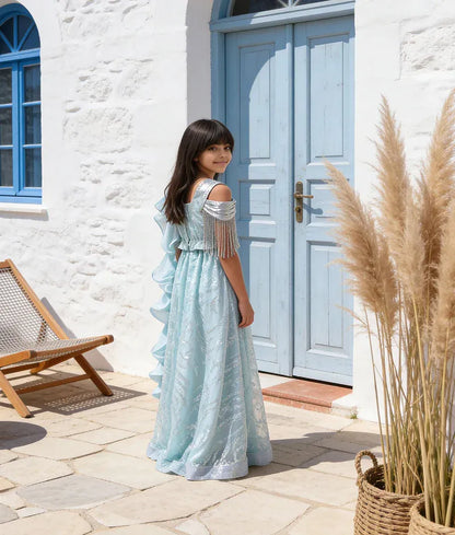 Luxe Blue Sequence Embroidery Crop Top with Lehenga