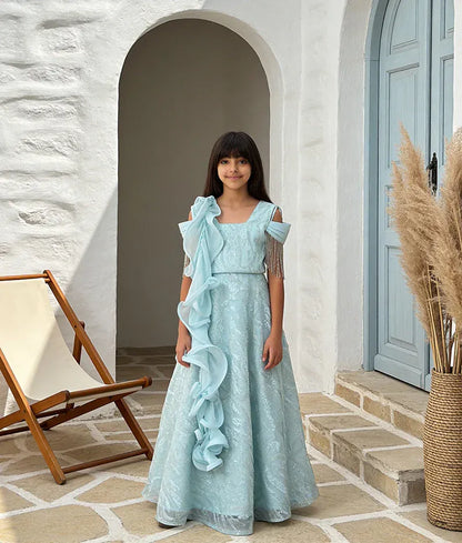 Luxe Blue Sequence Embroidery Crop Top with Lehenga