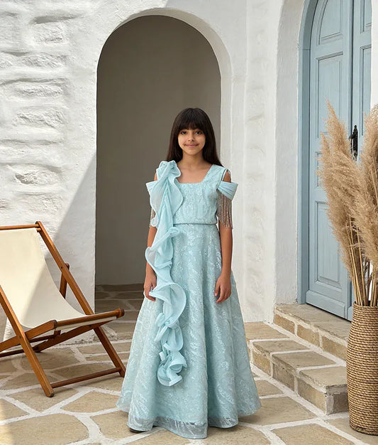 Luxe Blue Sequence Embroidery Crop Top with Lehenga