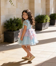 Luxe Blue Sequins Organza Frock for Girls