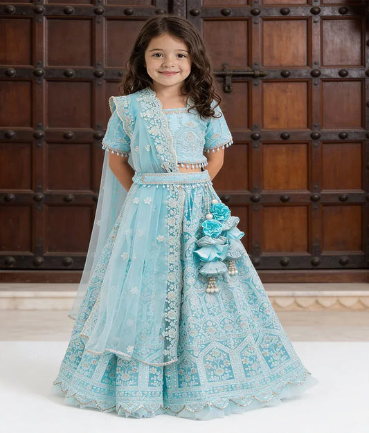 Luxe Blue Thread Lehenga for Girls