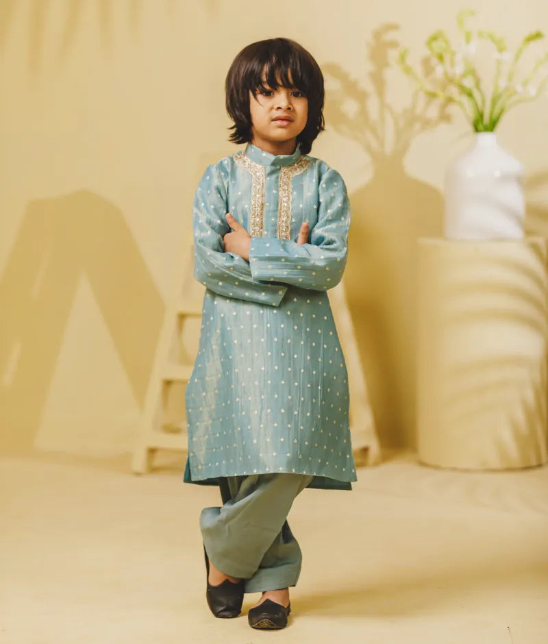 Luxe Blue Tissue Kurta Set