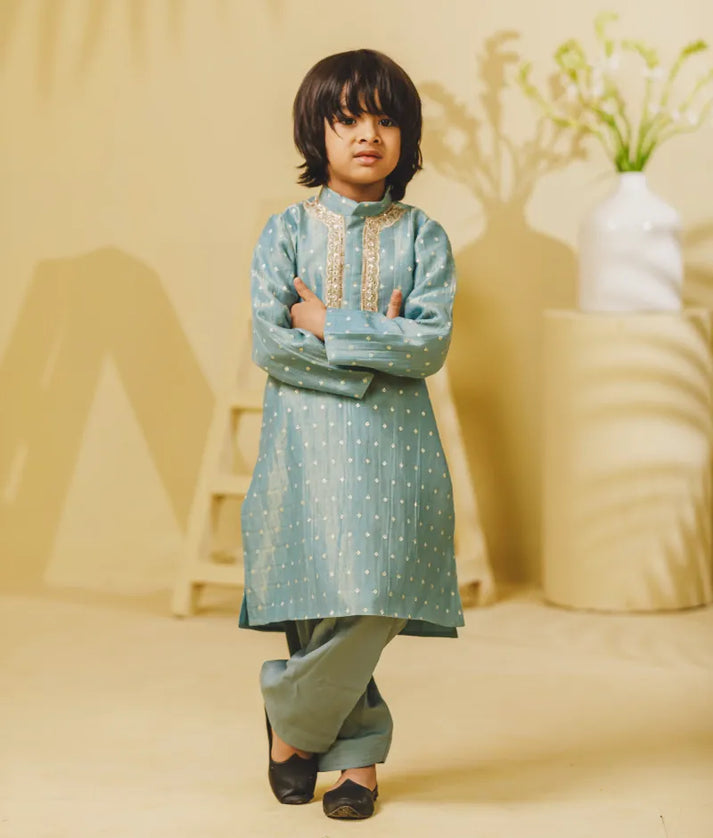 Luxe Blue Tissue Kurta Set