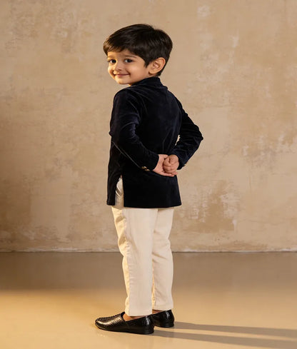 Luxe Blue Velvet Bandgala for Boys with Pant