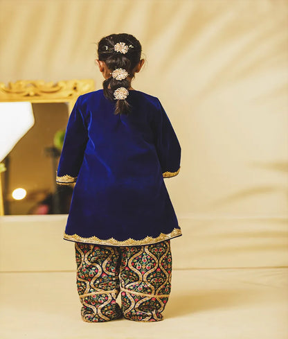 Luxe Blue Velvet Kurti with Salwar