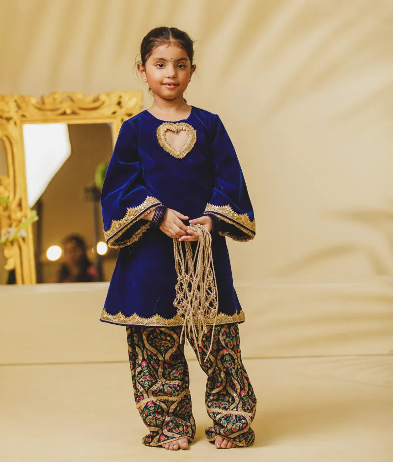 Luxe Blue Velvet Kurti with Salwar