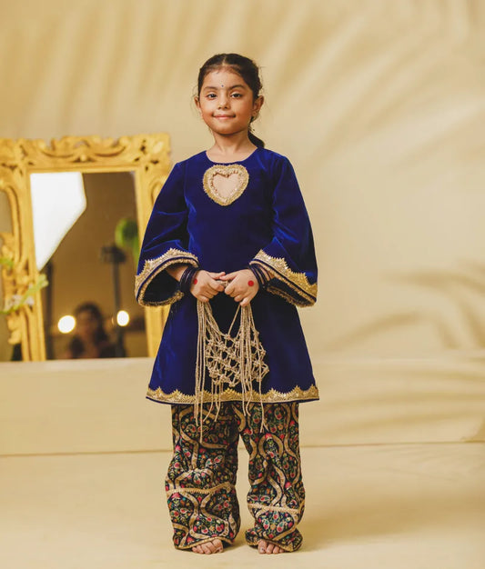 Luxe Blue Velvet Kurti with Salwar