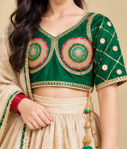 Bottle Green Aangi work Choli with Lehenga Set - Luxe Bottle Green Aangi work Choli with Lehenga Set