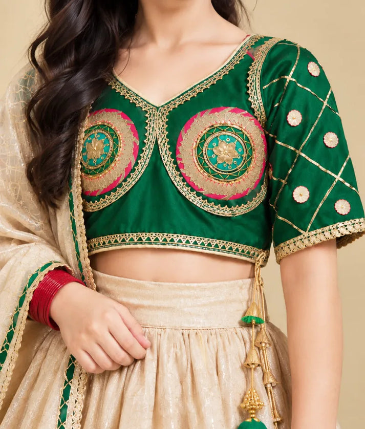 Luxe Bottle Green Aangi work Choli with Lehenga Set