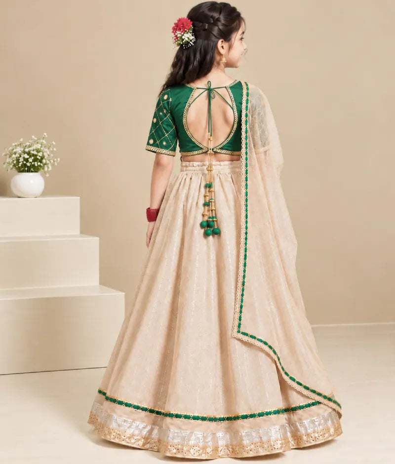 Luxe Bottle Green Aangi work Choli with Lehenga Set