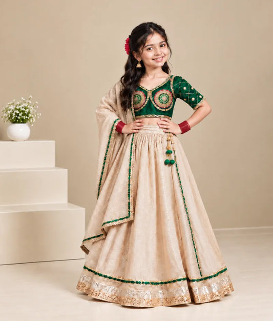 Bottle Green Aangi work Choli with Lehenga Set - Luxe Bottle Green Aangi work Choli with Lehenga Set