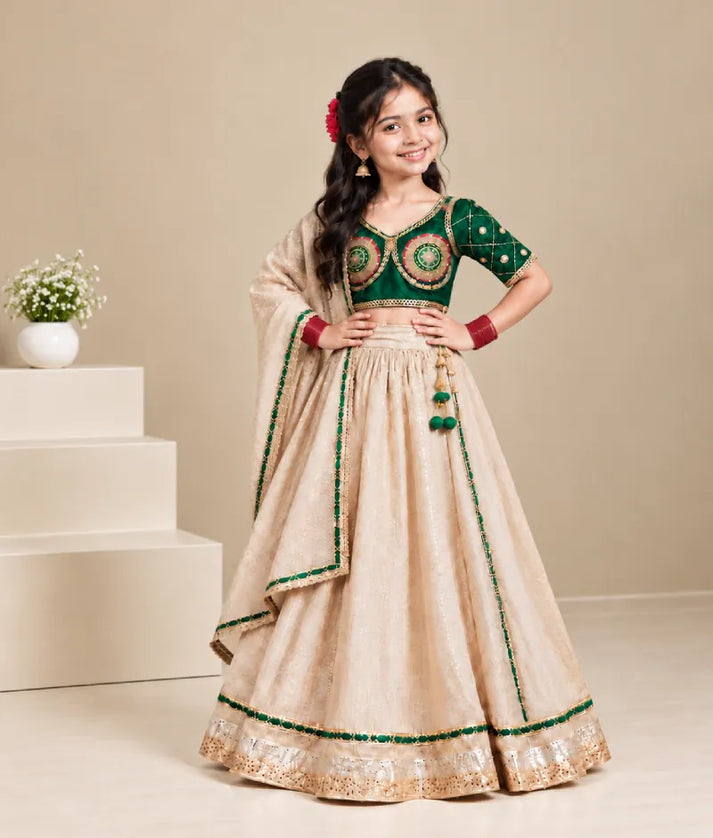 Luxe Bottle Green Aangi work Choli with Lehenga Set