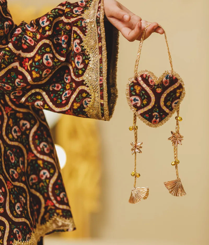Luxe Brown Printed Velvet Kurti with Salwar