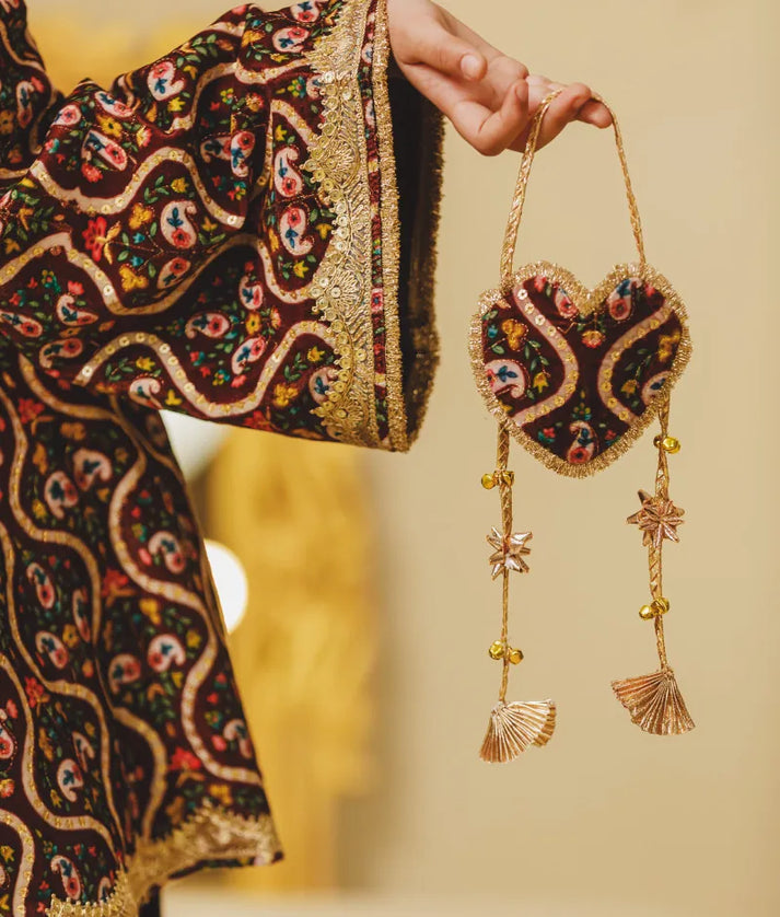 Luxe Brown Printed Velvet Kurti with Salwar