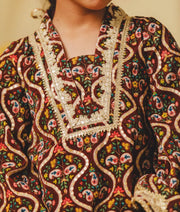 Luxe Brown Printed Velvet Kurti with Salwar
