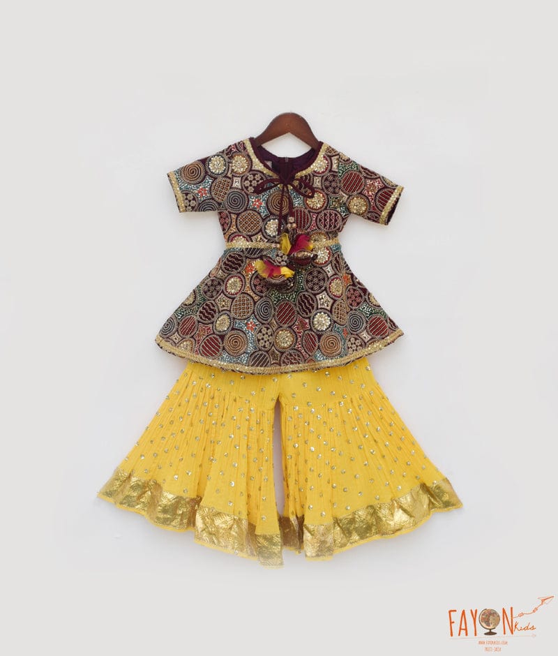 Luxe Burgundy Embroidery Top with Sharara