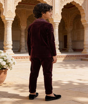 Luxe Burgundy Velvet Coat Shirt Pant for Boys