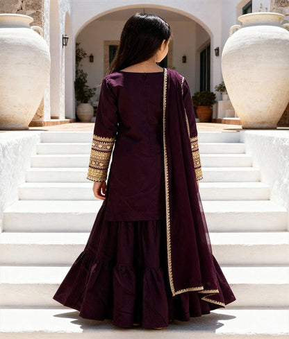 Luxe Burgundy Velvet Kurti Sharara Set