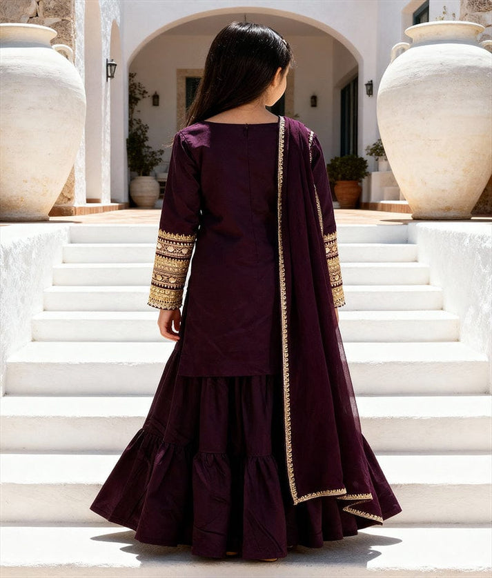 Luxe Burgundy Velvet Kurti Sharara Set