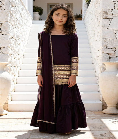 Luxe Burgundy Velvet Kurti Sharara Set