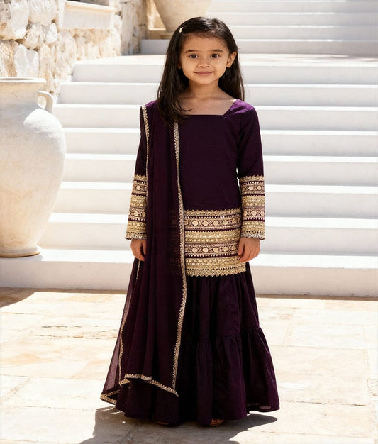 Luxe Burgundy Velvet Kurti Sharara Set