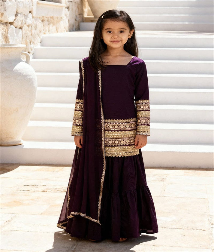 Luxe Burgundy Velvet Kurti Sharara Set