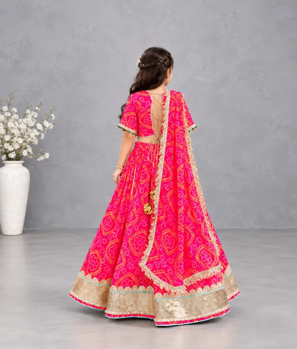 Coral Bandhej Lehenga Choli Set - Luxe Coral Bandhej Lehenga Choli Set