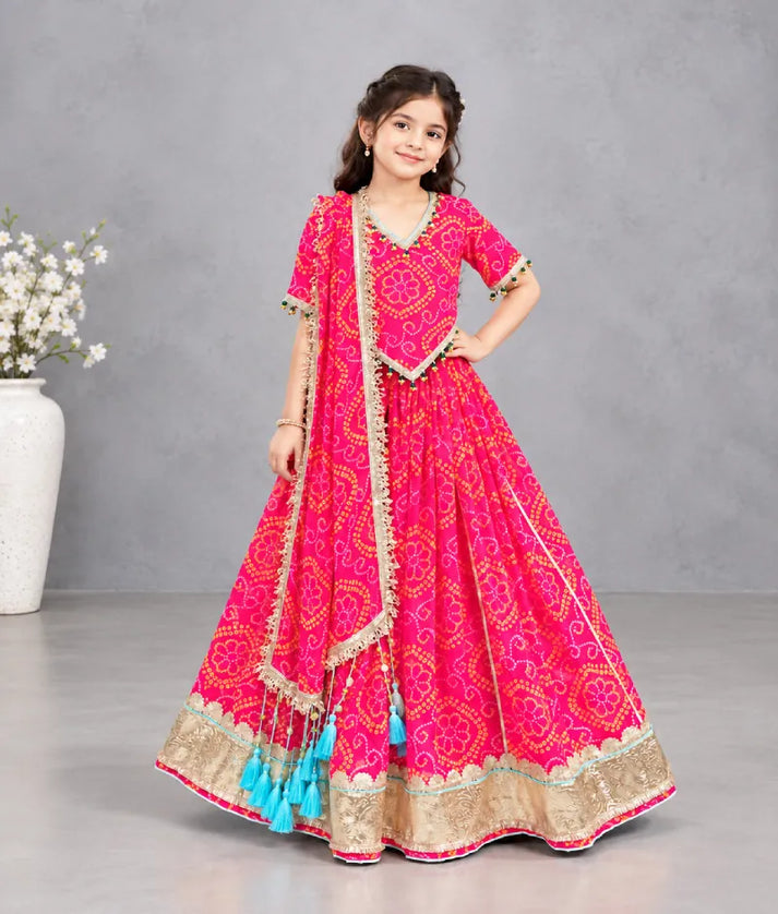 Luxe Coral Bandhej Lehenga Choli Set
