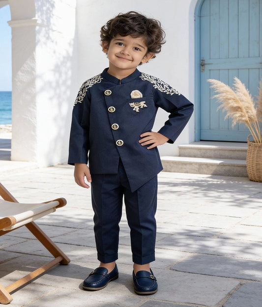Luxe Dark Blue Achkan with Pant for Boys