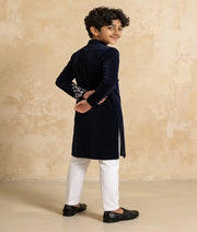 Luxe Dark Blue Velvet Sherwani Set