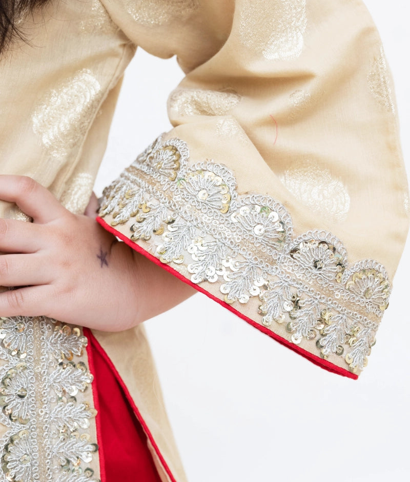 Luxe Golden Brocade Kurti with Red Salwar