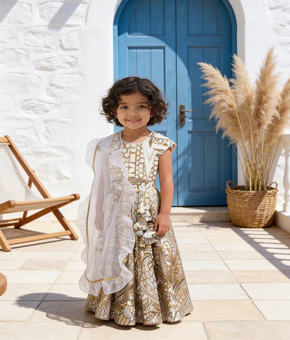 Luxe Golden Sequins Embroidery Lehenga Choli for Girls