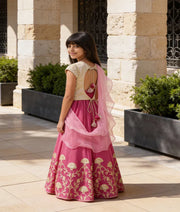 Luxe Golden Sequins Net Pink Gota Embroidery Lehenga with Choli Organza Dupatta for Girls